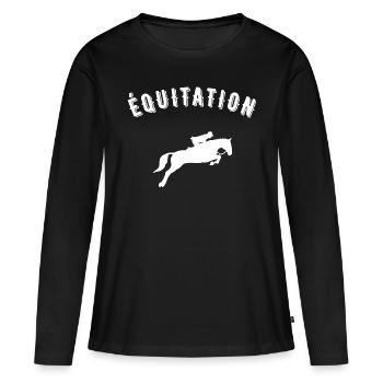 équitation - T-shirt manches longues Premium bio Femme - noir - Devant - Julia (174cm)