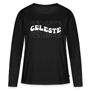 Drôle Celeste Groovy 4 Hommes Femmes Cool Celeste Tie - T-shirt manches longues Premium bio Femme - noir - Devant - Julia (174cm)