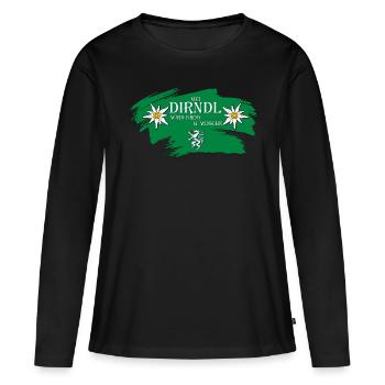 mei Dirndl wird grod gwoschn Steiermark Dialekt - Frauen Premium Bio Langarmshirt - Schwarz - Vorne - Julia (174cm)