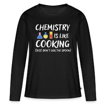 La chimie, c’est comme la cuisine - T-shirt manches longues Premium bio Femme - noir - Devant - Julia (174cm)