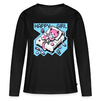 HAPPY LOLLIPOP KITTEN GAMING PIXEL ART DESIGN - T-shirt manches longues Premium bio Femme - noir - Devant - Julia (174cm)