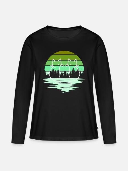 Wald Natur Katzen Katze 80er 90er - Frauen Premium Bio Langarmshirt - Schwarz