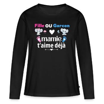 Fille ou garcon mamie t'aime déja Baby Shower - T-shirt manches longues Premium bio Femme - noir - Devant - Julia (174cm)