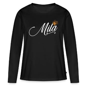 Mila Nom pour les femmes enfants bambins - Mila Custom - T-shirt manches longues Premium bio Femme - noir - Devant - Julia (174cm)