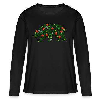 Ours en feuilles - T-shirt manches longues Premium bio Femme - noir - Devant - Julia (174cm)