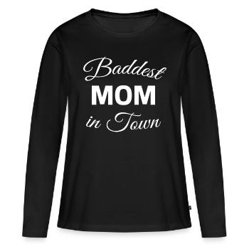 La maman la plus méchante de la ville - T-shirt manches longues Premium bio Femme - noir - Devant - Julia (174cm)