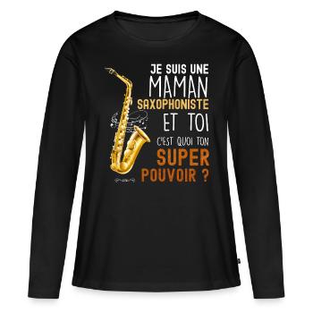 Musicienne saxophoniste maman saxophone - T-shirt manches longues Premium bio Femme - noir - Devant - Julia (174cm)