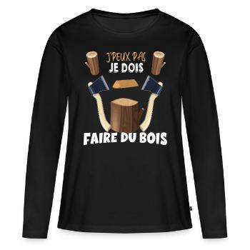Faire Du Bois C'est Pour Moi Cadeau Homme - T-shirt manches longues Premium bio Femme - noir - Devant - Julia (174cm)