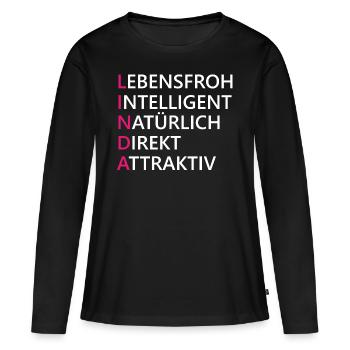 Linda Name Geschenk - Frauen Premium Bio Langarmshirt - Schwarz - Vorne - Julia (174cm)
