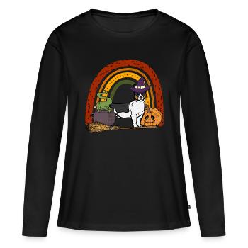 Mignon Teddy Roosevelt Terrier Chien d’Halloween - T-shirt manches longues Premium bio Femme - noir - Devant - Julia (174cm)