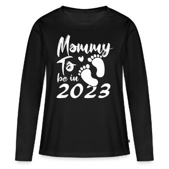 Maman à venir 2023 Bébé de grossesse arrive en 2023 - T-shirt manches longues Premium bio Femme - noir - Devant - Julia (174cm)