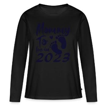 Maman à venir 2023 Bébé de grossesse arrive en 2023 - T-shirt manches longues Premium bio Femme - noir - Devant - Julia (174cm)