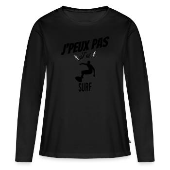 J'peux pas j'ai surf - T-shirt manches longues Premium bio Femme - noir - Devant - Julia (174cm)