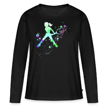 tennis,backhand,tennis player,girl,child - Women's Premium Organic Long Sleeve Shirt - black - Front - Julia (174cm)