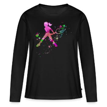 tennis,backhand,tennis player,girl,child - Women's Premium Organic Long Sleeve Shirt - black - Front - Julia (174cm)