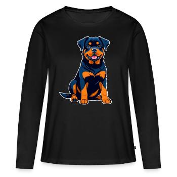 Rottweiler mignon dans le style comique - T-shirt manches longues Premium bio Femme - noir - Devant - Julia (174cm)