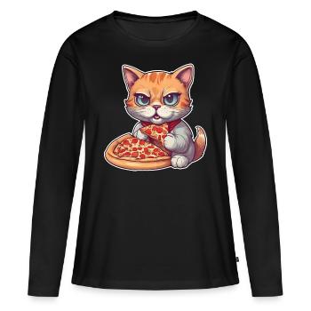Le chat adore la pizza - T-shirt manches longues Premium bio Femme - noir - Devant - Julia (174cm)