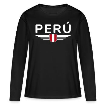 Pérou Design – Couleurs des Andes - T-shirt manches longues Premium bio Femme - noir - Devant - Julia (174cm)