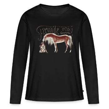 Kind und Haflinger Pferdchen - Frauen Premium Bio Langarmshirt - Schwarz - Vorne - Julia (174cm)