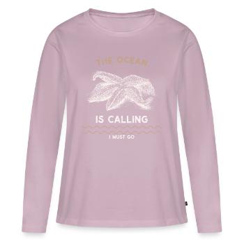 La mer appelle je vais, plongeur plonger vintage - T-shirt manches longues Premium bio Femme - rose poudré - Devant - Julia (174cm)