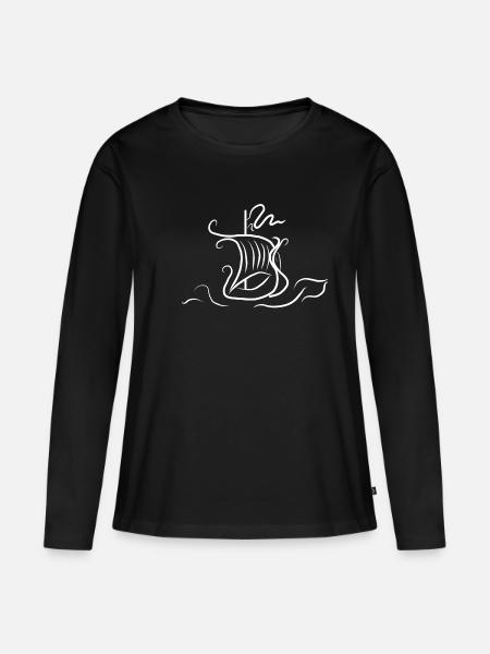 vikings ship - Frauen Premium Bio Langarmshirt - Schwarz