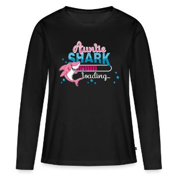 Tante Shark invite... Annonce de grossesse bébé - T-shirt manches longues Premium bio Femme - noir - Devant - Julia (174cm)