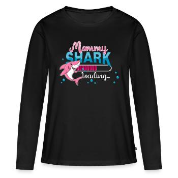 Mama Shark charge... Annonce de grossesse bébé - T-shirt manches longues Premium bio Femme - noir - Devant - Julia (174cm)