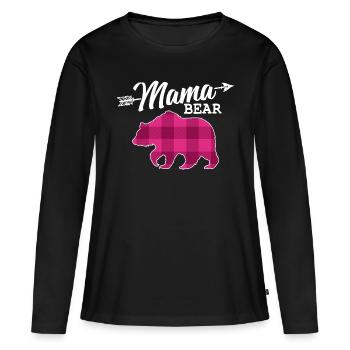 Maman Ours Mère Femme Cadeau Parents Noël - T-shirt manches longues Premium bio Femme - noir - Devant - Julia (174cm)