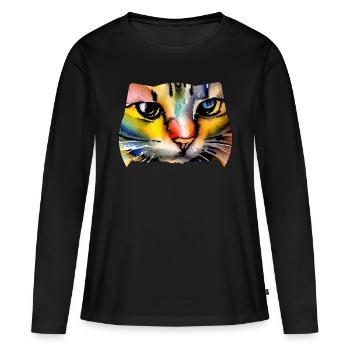 Katzengesicht 7 - Frauen Premium Bio Langarmshirt - Schwarz - Vorne - Julia (174cm)
