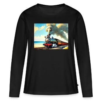 Dampflok am Strand - Frauen Premium Bio Langarmshirt - Schwarz - Vorne - Julia (174cm)