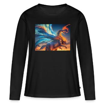Ciel bleu rouge avec une créature générée par l’IA - T-shirt manches longues Premium bio Femme - noir - Devant - Julia (174cm)