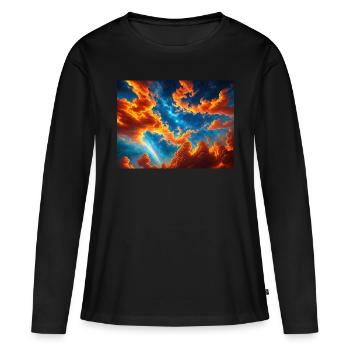 Ciel bleu rouge avec une créature générée par l’IA - T-shirt manches longues Premium bio Femme - noir - Devant - Julia (174cm)