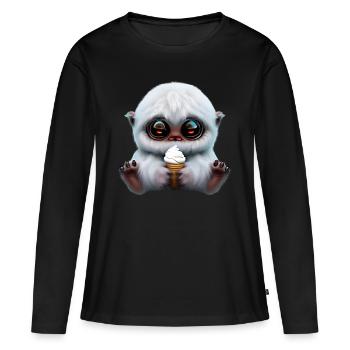 Yeti mit Softeis - Frauen Premium Bio Langarmshirt - Schwarz - Vorne - Julia (174cm)