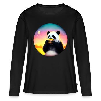 Panda au Cheeseburger Sunset - T-shirt manches longues Premium bio Femme - noir - Devant - Julia (174cm)