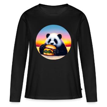 Panda au Cheeseburger Sunset - T-shirt manches longues Premium bio Femme - noir - Devant - Julia (174cm)