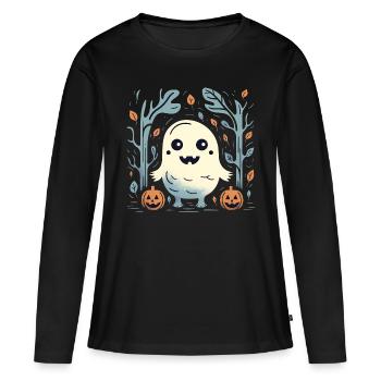 Cute Halloween pumpkins and ghosts - Women's Premium Organic Long Sleeve Shirt - black - Front - Julia (174cm)