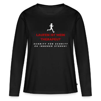 Laufen ist mein Therapeut - Frauen Premium Bio Langarmshirt - Schwarz - Vorne - Julia (174cm)