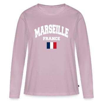 Marseille - T-shirt manches longues Premium bio Femme - rose poudré - Devant - Julia (174cm)