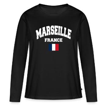 Marseille - Frauen Premium Bio Langarmshirt - Schwarz - Vorne - Julia (174cm)
