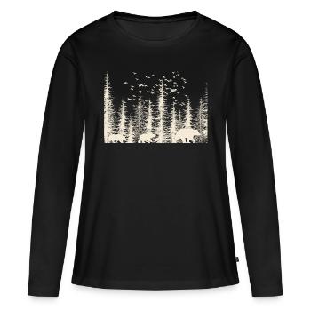 Wilde Natur, dunkler Wald - Frauen Premium Bio Langarmshirt - Schwarz - Vorne - Julia (174cm)