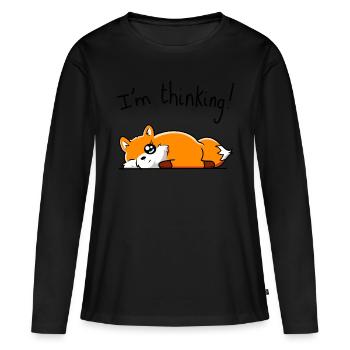 I'm thinking ( Renard ) - T-shirt manches longues Premium bio Femme - noir - Devant - Julia (174cm)