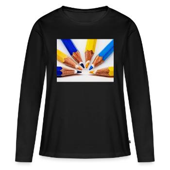 Crayons de couleur - T-shirt manches longues Premium bio Femme - noir - Devant - Julia (174cm)