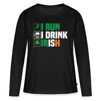 Je cours. Je bois. Irlandais. - T-shirt manches longues Premium bio Femme - noir - Devant - Julia (174cm)