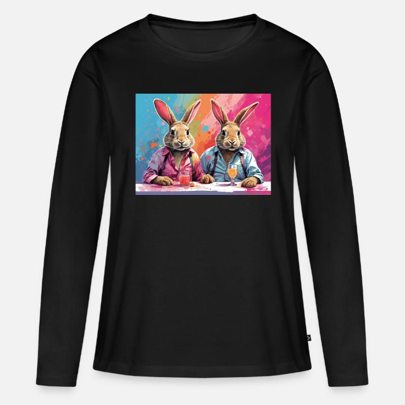 Comicstyle easterrabbits in a bar - Frauen Premium Bio Langarmshirt - Schwarz