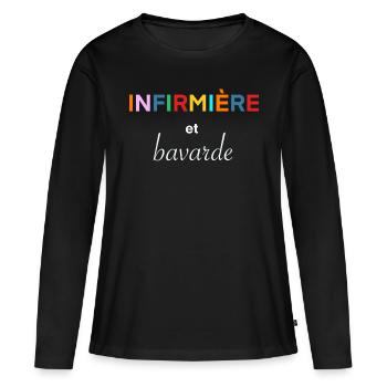 Infirmière et bavarde - T-shirt manches longues Premium bio Femme - noir - Devant - Julia (174cm)