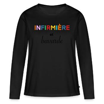 Infirmière et bavarde - T-shirt manches longues Premium bio Femme - noir - Devant - Julia (174cm)
