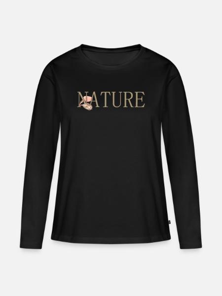 Text mit Blättern - Frauen Premium Bio Langarmshirt - Schwarz