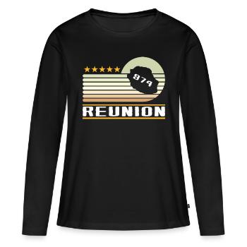 Geschenkidee Designkarte La Réunion 974 - Frauen Premium Bio Langarmshirt - Schwarz - Vorne - Julia (174cm)