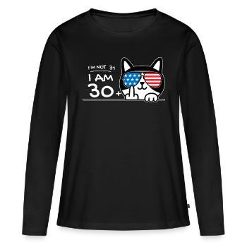 I'm Not 31, I Am 30 Plus 1 Middle Finger Cat Flip - Women's Premium Organic Long Sleeve Shirt - black - Front - Julia (174cm)