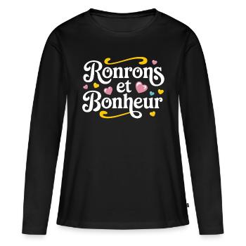 Ronrons et bonheur - T-shirt manches longues Premium bio Femme - noir - Devant - Julia (174cm)